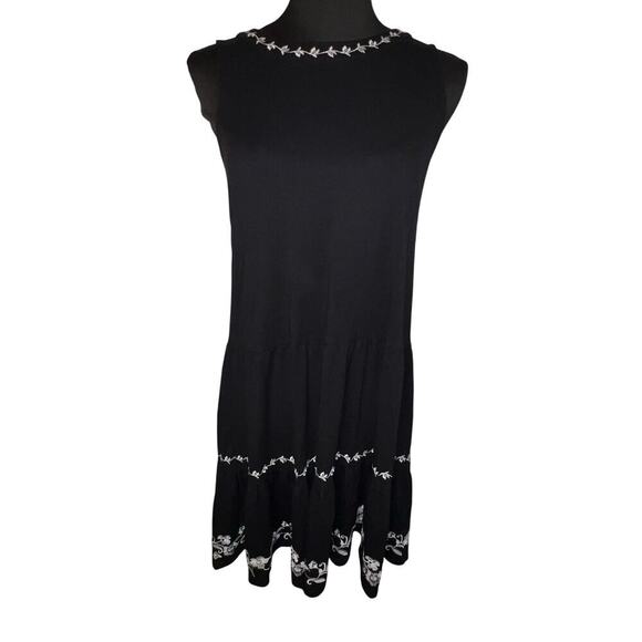Loft women’s sz XS embroidered tie neck tiered ruffle swing midi goth sundress - Picture 7 of 10